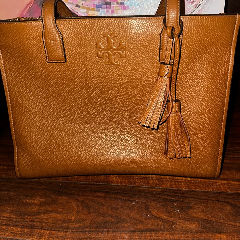 Tory Burch Brown Leather Tote with Tassels